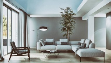 Modern parlak iç daire 3d render illüstrasyon