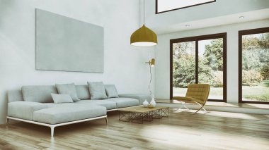 Modern parlak iç daire 3d render illüstrasyon