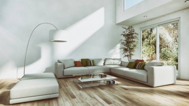 Modern parlak iç daire 3d render illüstrasyon