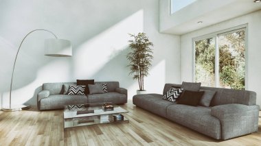 Modern parlak iç daire 3d render illüstrasyon