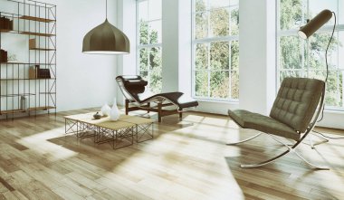 Modern parlak iç daire 3d render illüstrasyon