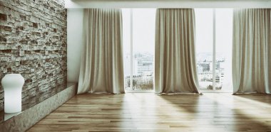 Modern parlak iç daire 3d render illüstrasyon