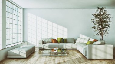 Modern parlak iç daire 3d render illüstrasyon