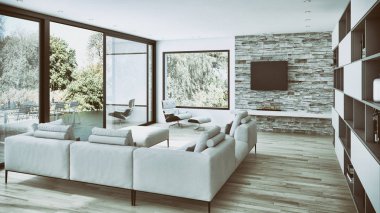 Modern parlak iç daire 3d render illüstrasyon