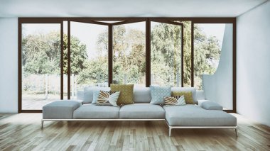 Modern parlak iç daire 3d render illüstrasyon