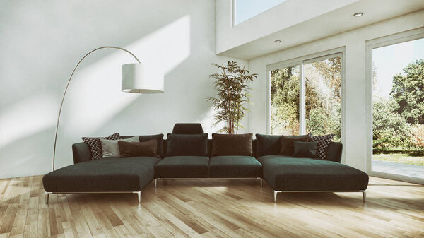 Modern bright interiors apartment 3D rendering illustration