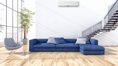 Modern parlak iç daire 3d render illüstrasyon