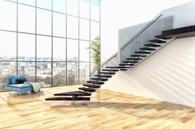 Modern parlak iç daire 3d render illüstrasyon