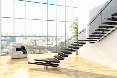 Modern parlak iç daire 3d render illüstrasyon