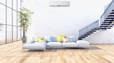 Modern parlak iç daire 3d render illüstrasyon