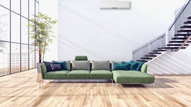 Modern parlak iç daire 3d render illüstrasyon