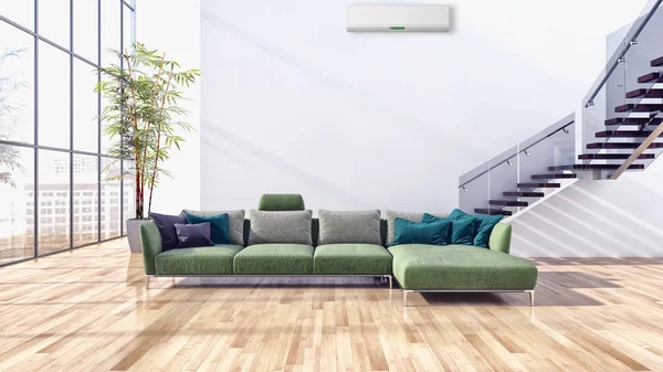 Modern parlak iç daire 3d render illüstrasyon