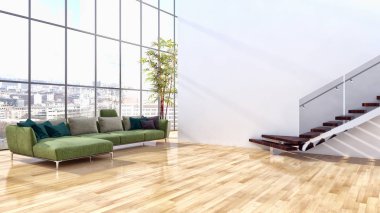 Modern parlak iç daire 3d render illüstrasyon