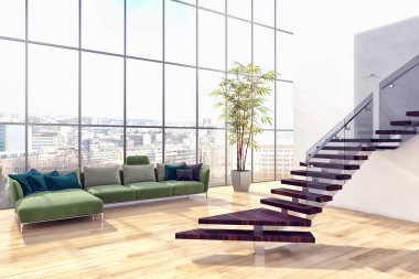 Modern parlak iç daire 3d render illüstrasyon