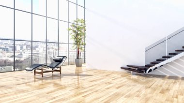 Modern parlak iç daire 3d render illüstrasyon