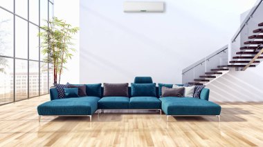 Modern parlak iç daire 3d render illüstrasyon