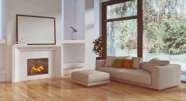 Modern parlak iç daire 3d render illüstrasyon