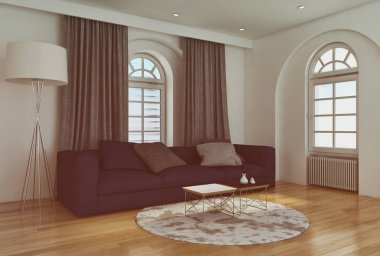 Modern parlak iç daire 3d render illüstrasyon