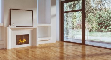 Modern parlak iç daire 3d render illüstrasyon