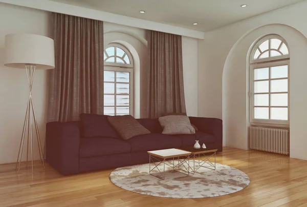 Modern, világos belső terek apartman 3d rendering illusztráció — Stock Fotó