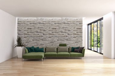 Modern parlak iç daire 3d render illüstrasyon