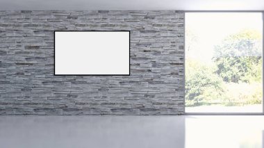 Mockup poster çerçevesi 3d render ile modern parlak iç daire
