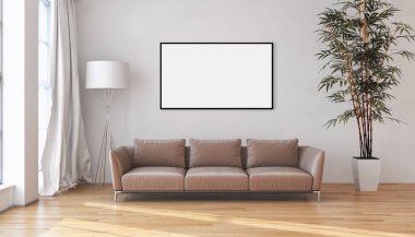 Mockup poster çerçevesi 3d render ile modern parlak iç daire