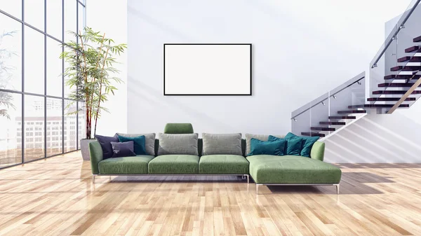 Apartman modern, világos belső terek makett plakát keret 3d-re — Stock Fotó