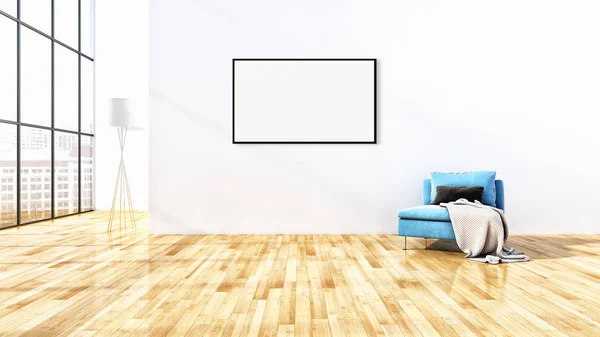 Moderno apartamento interiores luminosos com quadro de cartaz mockup 3D re — Fotografia de Stock