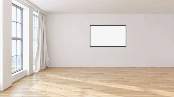 Διαμέρισμα μοντέρνο φωτεινούς εσωτερικούς χώρους με κοροϊδεύω αφίσα πλαίσιο 3d re — Φωτογραφία Αρχείου