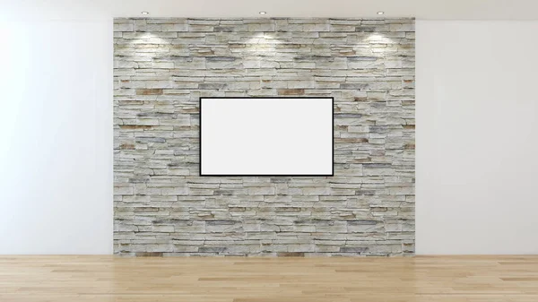 Moderno apartamento de interiores luminosos com moldura de cartaz mockup 3D renderização — Fotografia de Stock