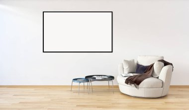 Mockup poster çerçevesi 3d render ile modern parlak iç daire