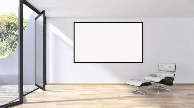 Mockup poster çerçevesi 3d render ile modern parlak iç daire