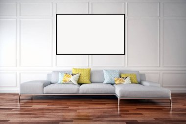 Mockup poster çerçevesi 3d render ile modern parlak iç daire