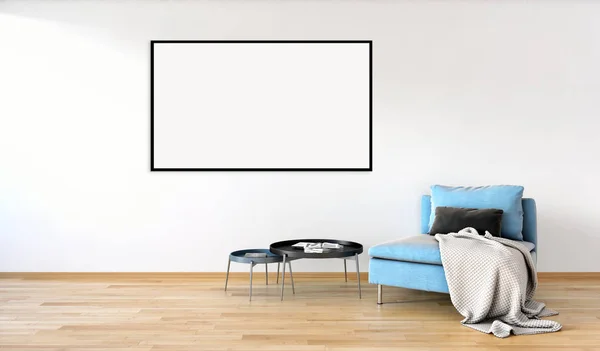 Moderní světlé interiéry bytu s rámeček a maketa 3d vykreslování — Stock fotografie