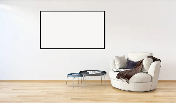 Moderní světlé interiéry bytu s rámeček a maketa 3d vykreslování — Stock fotografie