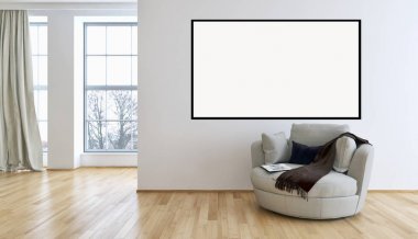 Mockup poster çerçevesi 3d render ile modern parlak iç daire