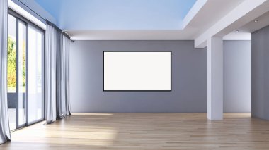 Mockup poster çerçevesi 3d render ile modern parlak iç daire