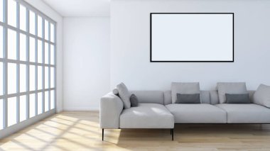 Mockup poster çerçevesi 3d render ile modern parlak iç daire