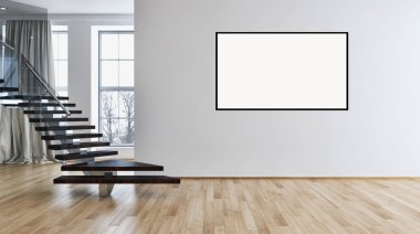 Mockup poster çerçevesi 3d render ile modern parlak iç daire