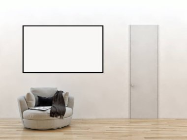 Mockup poster çerçevesi 3d render ile modern parlak iç daire