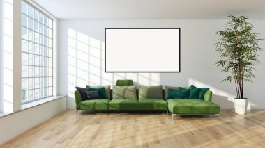 Mockup poster çerçevesi 3d render ile modern parlak iç daire