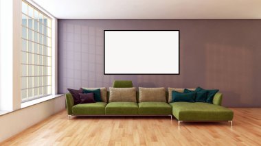 Mockup poster çerçevesi 3d render ile modern parlak iç daire