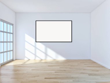 Mockup poster çerçevesi 3d render ile modern parlak iç daire