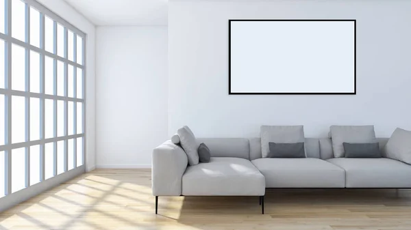 Moderne appartement intérieur lumineux avec cadre affiche maquette rendu 3D — Photo