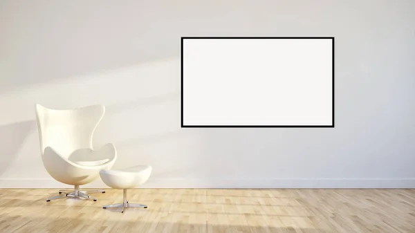 Moderno apartamento de interiores luminosos com moldura de cartaz mockup 3D renderização — Fotografia de Stock