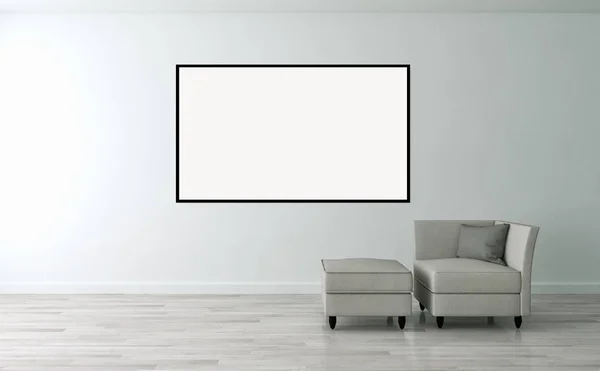 Moderno apartamento de interiores luminosos con marco de póster maqueta 3D renderizado — Foto de Stock