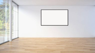 Mockup poster çerçevesi 3d render ile modern parlak iç daire