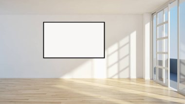 Mockup poster çerçevesi 3d render ile modern parlak iç daire