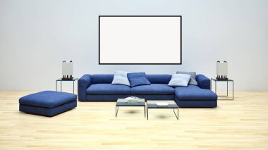 Mockup poster çerçevesi 3d render ile modern parlak iç daire